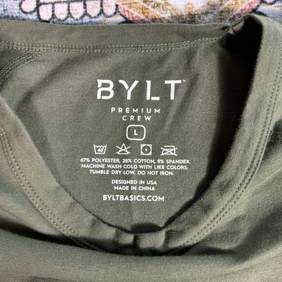 BYLT Premium Crew Neck Men's Shirt Olive Green Athletic Gym T-shirt Size Large - Picture 2 of 6